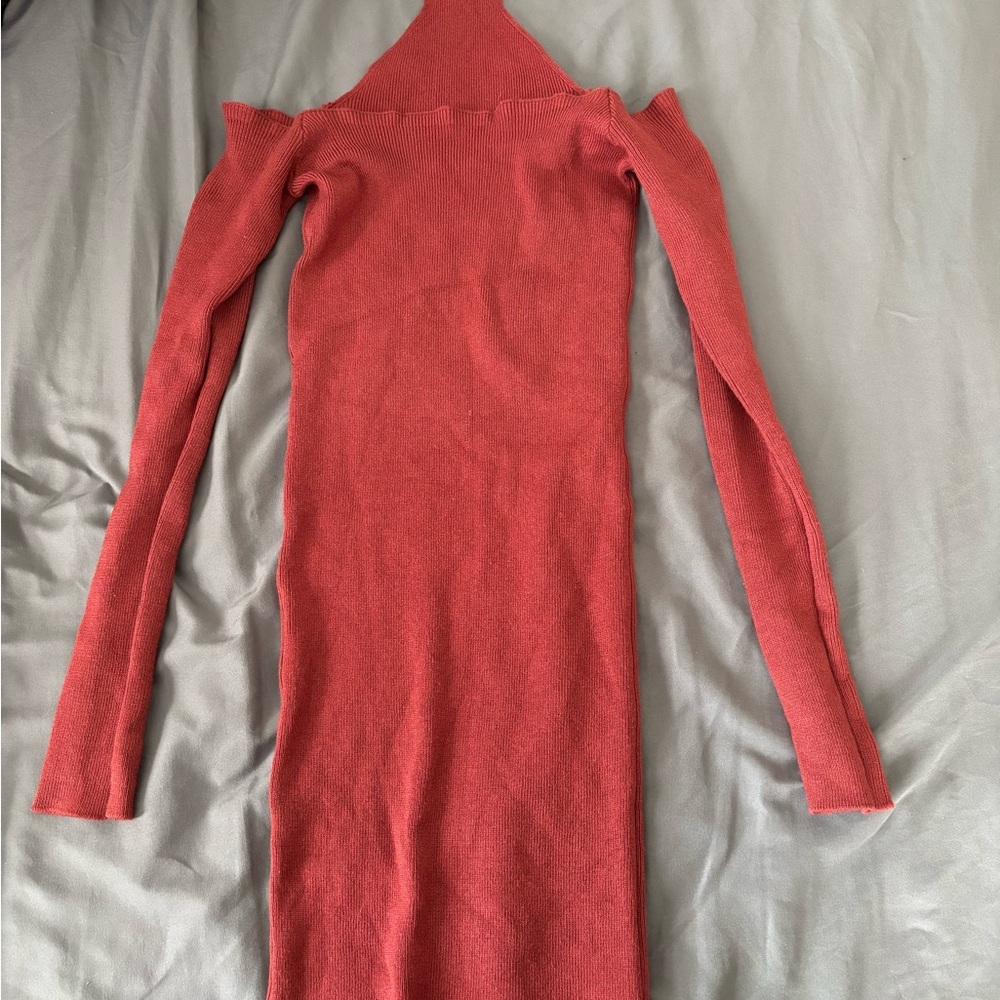Red Off-Shoulder Knit Dress